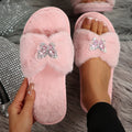 Pink Glitter Butterfly Fluffy Furry Slides Women Winter 2026 Luxury Warm Fur Indoor Slippers Soft Plush Flat Heel Cotton Shoes