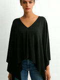 New Fashion Elegant Loose Women Shawl Blouse Office Lady Casual V Neck Tops Spring Summer Women Clothes Black Chic Top