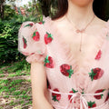 New In Sequined Strawberry Mesh Pleated Maxi Dress French Style Deep V Puff Steeve Sweet Prince Dress Female Fashion Party Night