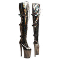 Leecabe  23CM/9inches Holography Shiny PU Belt Style Trend Fashion High Heel Platform Stripper Heel Pole Dance Boots