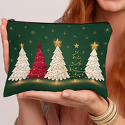 Makeup Elegant Christmas Tree Makeup Bag Green Base Gold Star Xmas Print Cosmetic Pouch Travel Storage Holiday Gift Toiletry Bags
