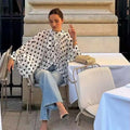 Fashion Lantern Sleeve Polka Dot Shirt Pleated Long Sleeve Lace Up Blouse Comfortable Breathable Chiffon Blouses Office Lady