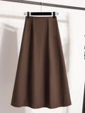 Korean Style Solid Color High Waist Elastic Waist Women A Line Skirts 2026 Spring Autumn New Elegant Versatile Skir Daily Wear