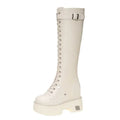 10CM New Women Platform Knee High Boots Winter Warm Plush Long Boots Leather Motorcycle Boots Lace-up Chunky Sneakers High Heels