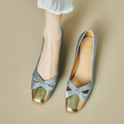 2026 Spring/Fall Hollow-Out Women's Flats - Patchwork Chunky Heel Shallow-Cut Vintage Shoes, Temperament Commuter Fashion Shoes