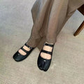 Women Ballet Flats Women Genuine Leather Tabi Split Toe Mary Jane Flats Double Buckle Strap Two‑Way Wear Mule Slippers Ballet Flat Shoes for Ladies