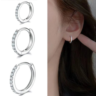 1Pair Stainless Steel Huggie Minimal Hoop Earrings Little Crystal Zirconia Thin Helix Tragus Cartilage Earrings Piercing Jewelry