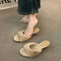 Women Slippers French Style Temperament Wedge Heeled Platform Slippers Winter Women Fluffy Furry Slippers Winter Cotton Slipper