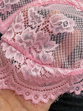 Pink Eyelash Floral Lace Lingerie Set Women Underwire Sheer Mesh Bra & Thong Sexy Intimate Underwear ZA826333