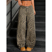 Hot Sale Female Straight Leg Jeans Girls High Waist Leopard Print Denim Pants Women Retro Fashion Baggy Trousers