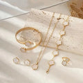 1 Pair of Earrings + 1 Necklace + 1 Bracelet + 1 Bracelet + 1 Bracelet + 1 Ring, Stainless Steel Jewelry Set with Floral Design, Fashionable for Women