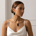 Elegant Black/Red Oval Charm Jewelry Set Snake Chain Necklace Drop Earrings Fashion Gift For Women Birthday Holiday Present