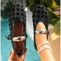Large Size Polka Dot Mesh Mary Jane Flat Sandals Women's New Style Breathable One-Strap Slip-On Loafers Women's Ballet Flats
