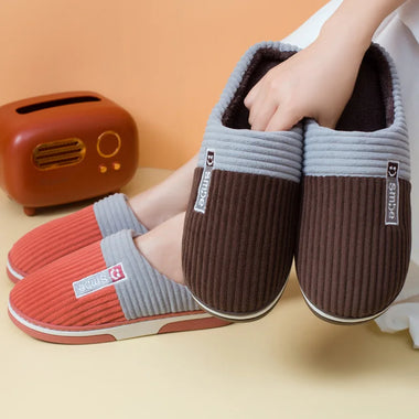 Winter Women's Men's Cotton Slippers Thick Soft Bottom Home Slippers Household Plush Slippers Anti-slip Thermal Slippers Indoor