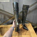 Camouflage Leather Boots Ankle/knee Boots 2026 New Style Hollow Summer Boots Women Pointed Sexy Cross Straps 9Cm Heels Boots
