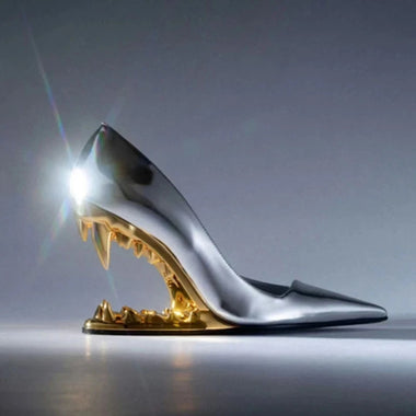 2025 Summer Spring Women High Heels Shoes Sexy Woman Metal Fangs Pointed Toe Sandals Pointed Toe Luxury Brand Peep Toe Pumps