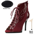 Women Sexy Thin High Heel Dance Shoes Party Ballroom Pole Jazz Lace Up Platform Dancing Boots Short Tube Heels 9.5/11cm Booties