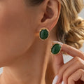 Vintage Elegant Oval Enamel Stud Earrings for Women Retro Classic Metal Folds Frame Earrings Resin Stone Earrings Jewelry Gift