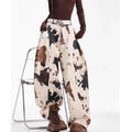 Fashion Cow Patterned Camouflage Jeans Women's High Waist Loose Wide Leg Denim Barrel Pants Autumn Spring New