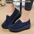Women's Loafers Flat Genuine Leather Women's Genuine Leather Loafers Slip-On Round Toe Navy Platform Flat Shoes Spring Autumn Casual
