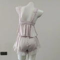 French Court Ice Silk Suspender Sleep Tops & Shorts Pajamas with Chest Pads Sexy Soft Thin Lace Embroidery Home Clothes Set