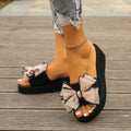 Summer Sandals for Women, Bow-Knot Slippers, High-Heeled Flip-Flops, Fashionable Wedge-Heeled Thick-Soled Beach Shoes for Outdoor Wear at the Beach