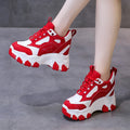 9.5CM High Platform Sneakers for Women Chunky Leather Shoes Fashion Walking Trainers Casual Shoes Woman Lace-up Vulcanized Shoe