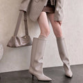 Women Leather Knee Boots Low Heels Winter Shoes for Sexy Woman Lady Autumn Dress Long Dress Boots Shoes for Women