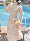 Floral New Style Waist Covering Female Blossoms Slimming Mid-length Dress
