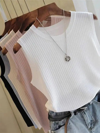 zjaiss 2026 Summer New Fashion Knitted Vests O-neck Sleeveless Casual Thin Tops Sleeveless Blouse Women Shirt