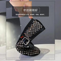 Luxury Crystal Rhinestone Fishnet Ballet Flats Woman Brand Design Rivet Mesh Mary Jane Shoes Ladies Summer Loafers Plus Size 42