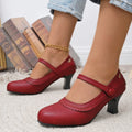 Women Pumps Casual Mary Jane Shoes Solid Color Round Toe Shoes Buckle Strap Leather Sandals Footwear High Heels Women Shoes