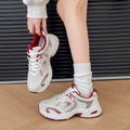Women Breathable Mesh Chunky Dad Sneakers Round Toe Patch Thick Elevated Shock Absorbing Sole Casual Platform Walking Trainers