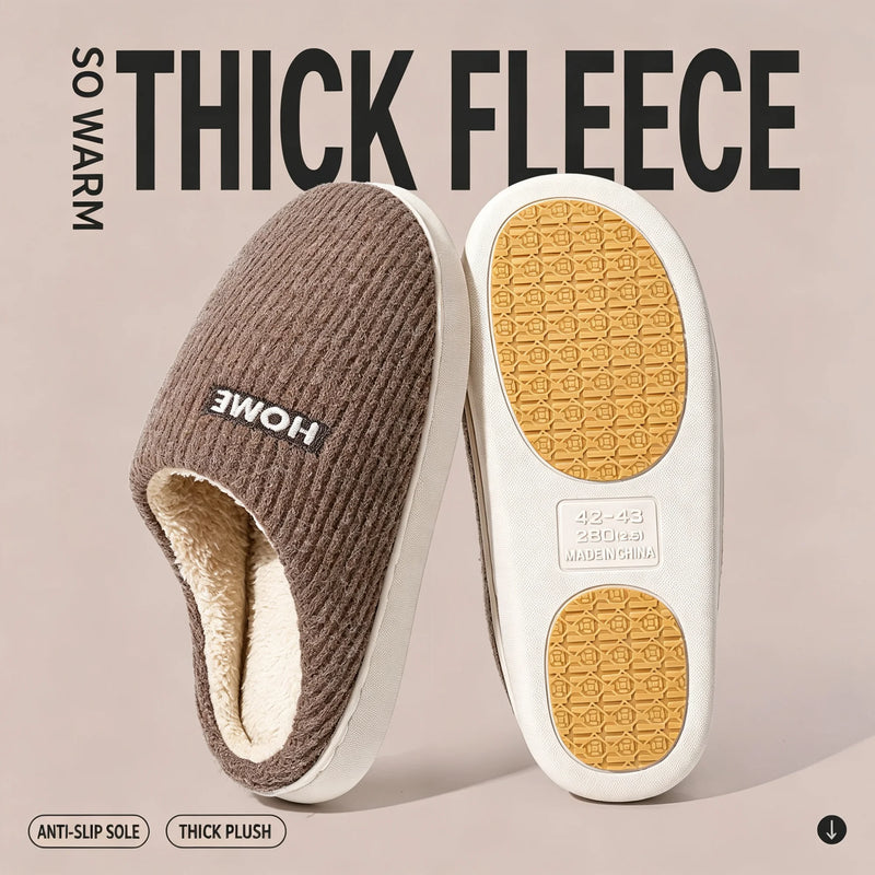 Winter Thicken Warm Slippers Men Women Corduroy Plush House Shoes Non-slip Soft Sole Indoor Cotton Furry Couple Footwear Casual