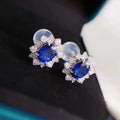 925 Sterling Silver Blue Cubic Zirconia Women Earrings Ear Stud Elegant Accessories Daily Wear Party Statement Female Jewelry