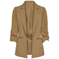 Women Casual Loose Fit Coat with Patchwork Long Sleeves Suit Collar No Buttons Long Length Women Jacket for Office Style Autumn