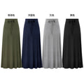 Women High Waist Drawstring Maxi Skirt Solid Color Side Split Flared Long Skirt Casual Daily Streetwear Bottoms