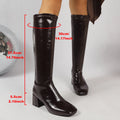 Women Round Toe Glossy Patent Knee High Boots Chunky Heel Tall Boots Ladies Fall Winter Fashion Long Boots