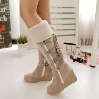 Snow Boots Women Winter Shoes Warm Cotton Shoes Cold Winter Knee High Boots Ladies Wedge Heels Boots Plus Size 42