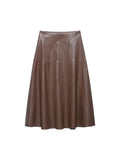 Ladies New Autumn Midi Skirt High Waist A Line PU Leather Long Skirts Women Elegant Fashion Solid Color Office Lady Skirt Female