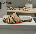Bling Bling Rhinestone Decor Flat Slippers Women Open Toe Sandals Summer Slides Dress Shoes Party Wedding Slippers Women