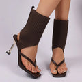Summer Fashion Knitted Design Square Toe Casual Women's Cool Boots 2026 New Solid Color Clip Toe High Heel Outdoor Women Boots
