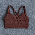 Solid Color Women Fitness Sports Bra Top Gym Yoga Backless Athletic Back Cutout Cross Tight Workout Soft With Chest Pad