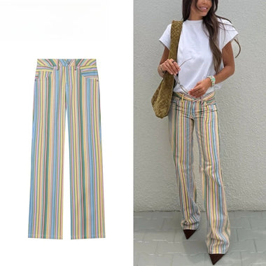 ZHIO Striped Baggy Jeans Woman Low Rise Wide Leg Jeans Pants for Women New Boyfriend Jeans Women Straight Women's Denim Pants