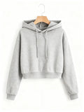 Street Style Solid Color Autumn Winter Cropped Sweatshirt Crop Top Hoodie Y2k Sweatshirts Fashion Casual Style Clothes