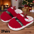 1-2Pairs Christmas Slippers Cotton House Shoes Warm Indoor Home Footwear Winter Cozy Gift for Women Men Family Holiday
