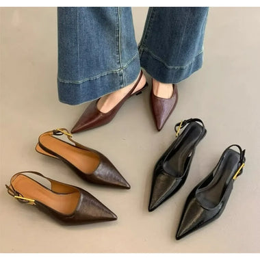 Summer Pointed Toe Women Sandals Fashion Singbacks Mules Shoes Ladies Elegant Low Heel Stripper Party Sandalias