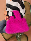 Women's Korean Style Fluffy Square Bag Cute Faux Fur Tote Bag Autumn Winter Underarm Shoulder Handbag Versatile Purse
