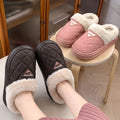 Pu Leather Waterproof Thick Bottom Plush Slippers Women Warm Anti Slip Platform Cotton Padded Shoes Soft Sole Fluffy Snow Boots