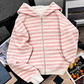 Y2K Women Vintage Striped Hoodie Sweatshirt Zipper Hooded Jacket Pocket Casual Hip Hop Streetwear Sporty Long Sleeve Tops E-girl